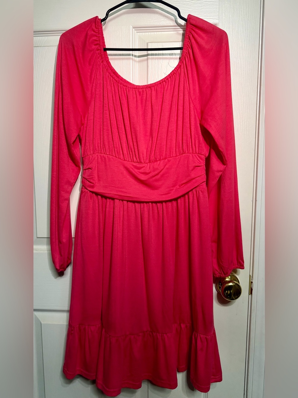 ANRABESS Girls' Long Sleeve Pink Empire Waist Dress